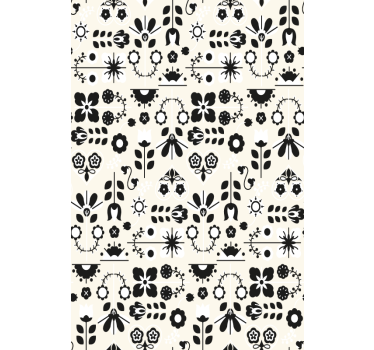 Svartvita geometriska blad vardagsrum rullgardin - Tenstickers