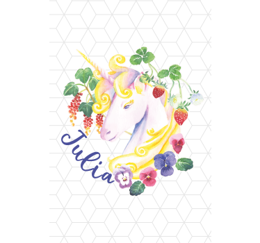 Blommig enhörning med namn Rrullgardin barn - Tenstickers