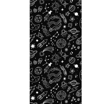 Svartvita kosmiska illustrationer barnRullgardiner - Tenstickers