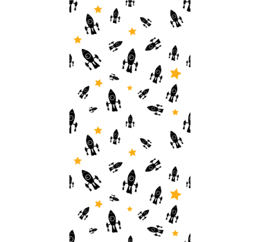 Gula stjärnor och svarta rymdskepp mönster barn rullgardin - Tenstickers
