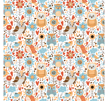 Färgglada ugglor med blommönster barn rullgardin - Tenstickers