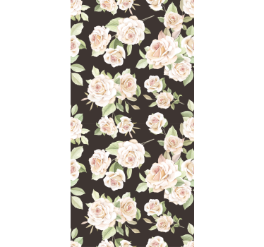 Vit ros svart bakgrund blomma rullgardin - Tenstickers