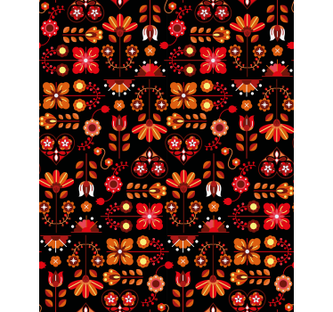 Orange folkkonst Rullgardin blommig - Tenstickers