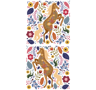 Vild häst folklore illustration blomma rullgardin - Tenstickers