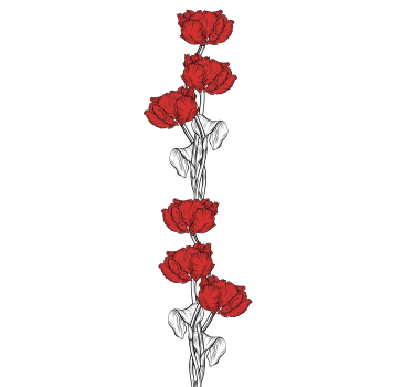 Röda vertikala tulpaner mönster blommor och växt rullgardin - Tenstickers