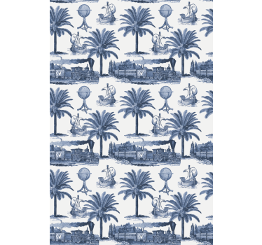 Blå palm scen Rullgardin mer vintage - Tenstickers
