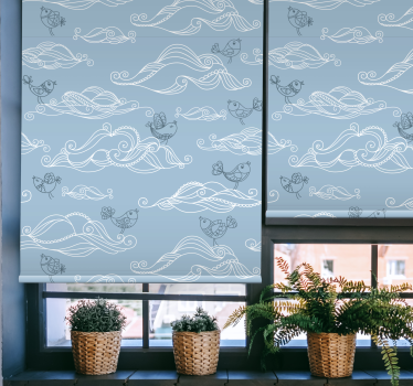 Abstrakt målning himmel med fåglar moln rullgardin - Tenstickers