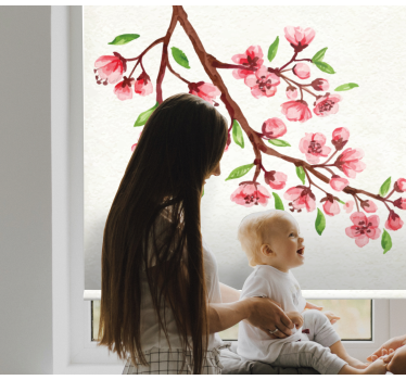 Akvarell rosa körsbärsblommor blomma rullgardin - Tenstickers