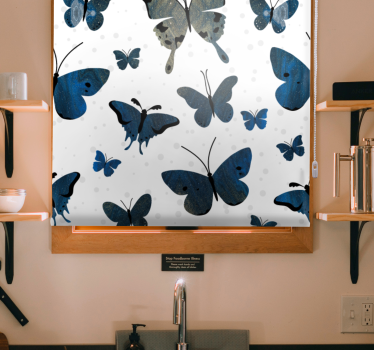 Blå glitter fjäril vinge fjärilar rullgardin - Tenstickers