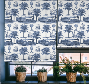 Blå palm scen Rullgardin mer vintage - Tenstickers