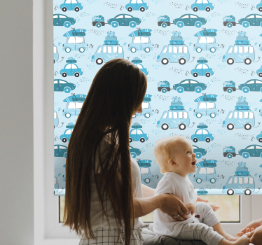 Blå stadsfordon nordisk stil barnRullgardin - Tenstickers
