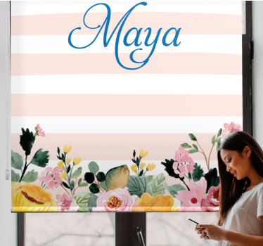 Blått namn med blommor personlig persienn - Tenstickers