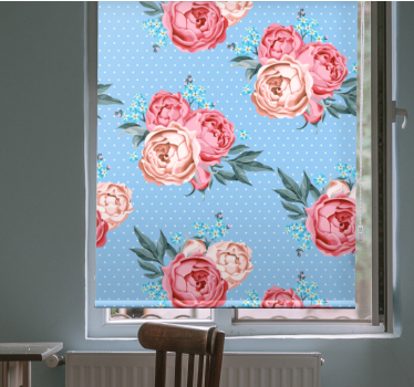 Blå blommande rosa rosor Rullgardin blommig - Tenstickers