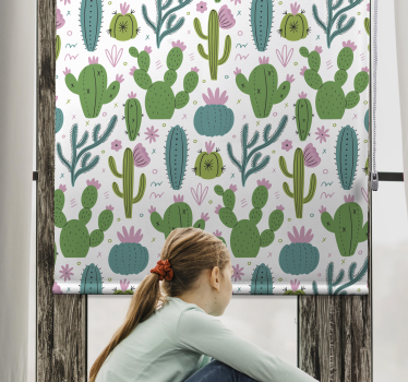 Blommig kaktus rullgardin - Tenstickers
