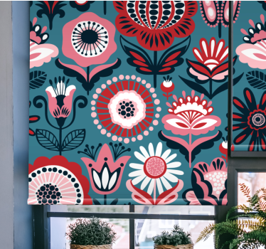 Retro folkmönster Rullgardin blommig - Tenstickers