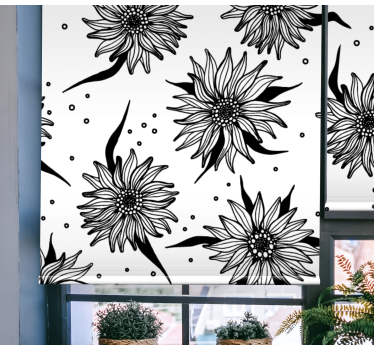 Svarta och vita solrosor Rullgardin blommig - Tenstickers