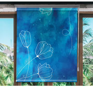 Blommor blå hand rita blommor och plantera rullgardiner - Tenstickers