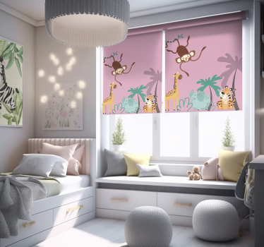 "boho" barn djungel djur rullgardin - Tenstickers