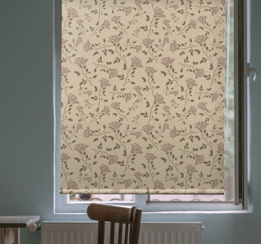 Brun vintage rosmönster blommor och växt rullgardin - Tenstickers