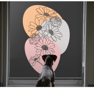 Bukett med solrosor och rosor linje konst blomma rullgardin - Tenstickers