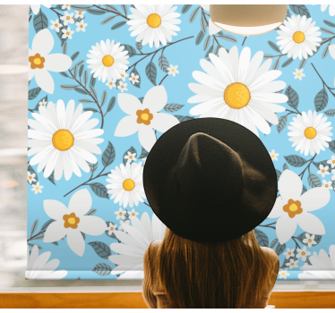 Daisy blommor mönster blå bakgrund rullgardin - Tenstickers