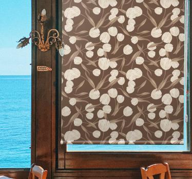 Eleganta beige tulpaner mönster blommor och växt rullgardin - Tenstickers
