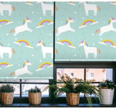 Enhörningar med en regnbåge barn rullgardin - Tenstickers