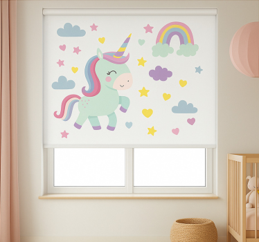 Färgglad enhörningsdesign Rrullgardin barn - Tenstickers