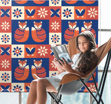 Färgglad traditionell stil djurmönster nordisk rullgardin - Tenstickers