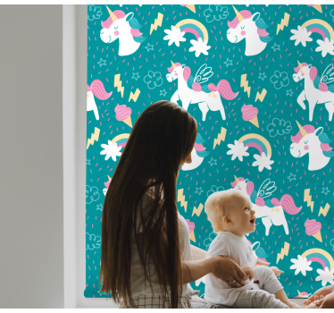 Blå enhörning mönster Rrullgardin barn - Tenstickers