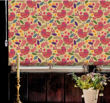 Färgglada fåglar folk konst mönster blomma rullgardin - Tenstickers