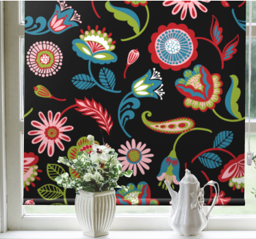Färgglada folkmönster blomma rullgardin - Tenstickers