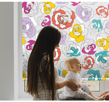 Färgglada rosmönster Rullgardin blommig - Tenstickers