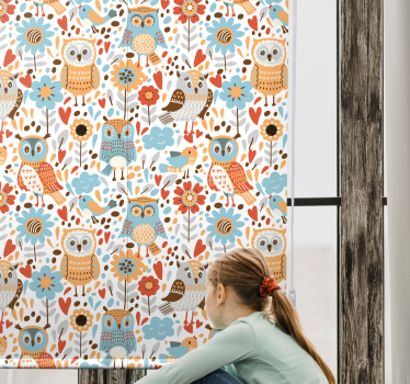 Färgglada ugglor med blommönster barn rullgardin - Tenstickers