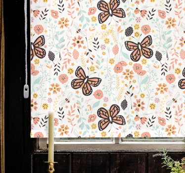 Fjäril trädgård mönster Rullgardin blommig - Tenstickers