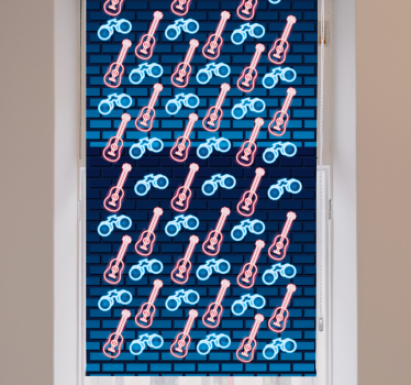 Gitarrmönster i neonstil vardagsrum rullgardin - Tenstickers