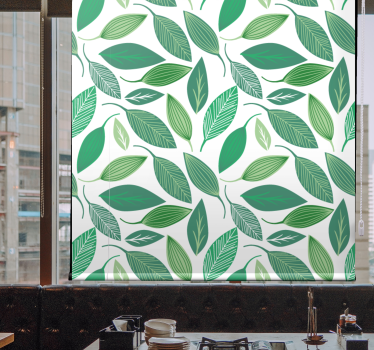 Gröna blad mönster fler blommor och plantera rullgardin - Tenstickers