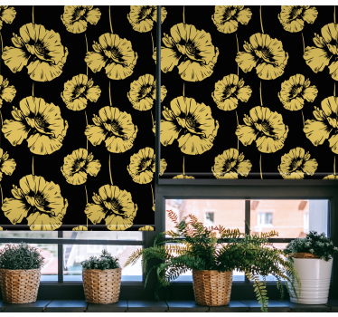 Gul och svart design Rullgardin blommig - Tenstickers