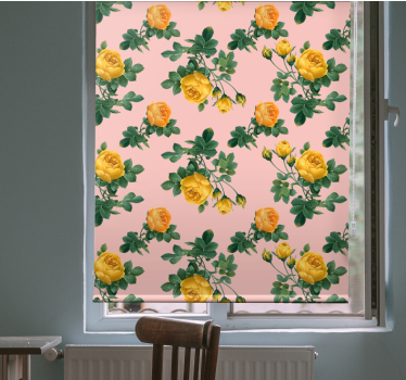 Gula rosor och gröna blad blomma rullgardin - Tenstickers