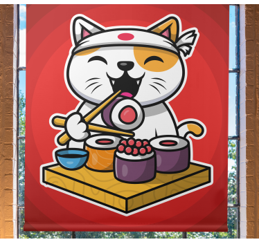 Hungrig katt som äter sushi barn rullgardin - Tenstickers