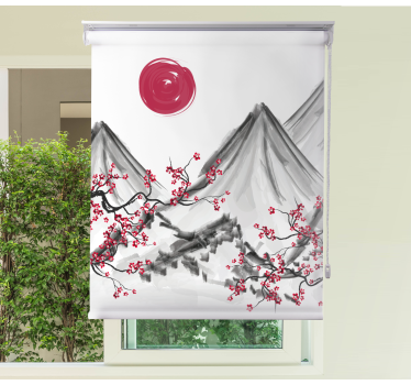 Japansk stil röd solRullgardin konst - Tenstickers
