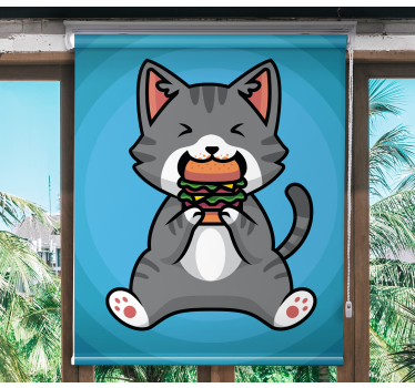 Katt äter en hamburgare barn rullgardin - Tenstickers