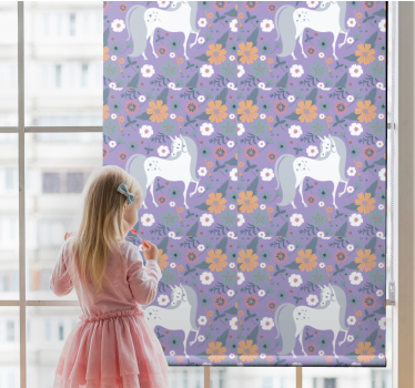 Konstnärliga enhörningar med blommor mönster rullgardin konst - Tenstickers