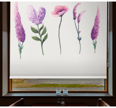 Lila blommateckningar blomma rullgardin - Tenstickers