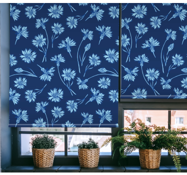 Marinblå blommor vardagsrum rullgardin - Tenstickers