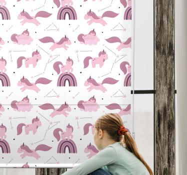 Rosa enhörningar och bågar Rrullgardin barn - Tenstickers