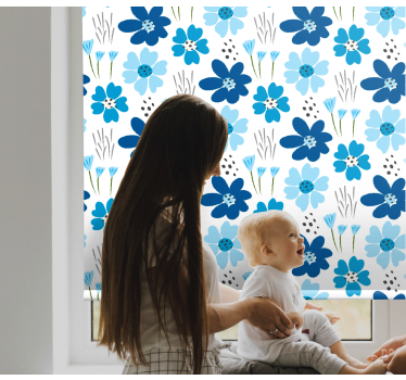 Olika blå blommor blomma rullgardin - Tenstickers