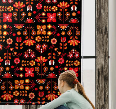Orange folkkonst Rullgardin blommig - Tenstickers