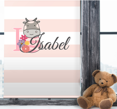 Ko med blommor och namn Rrullgardin barn - Tenstickers