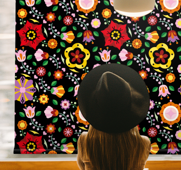 Polska folklormönster blomma rullgardin - Tenstickers